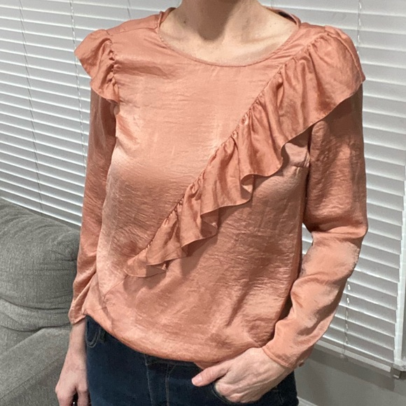 Topshop Tops - TOPSHOP Tan Caramel Ruffle Sleeve & Front Blouse Sz 8